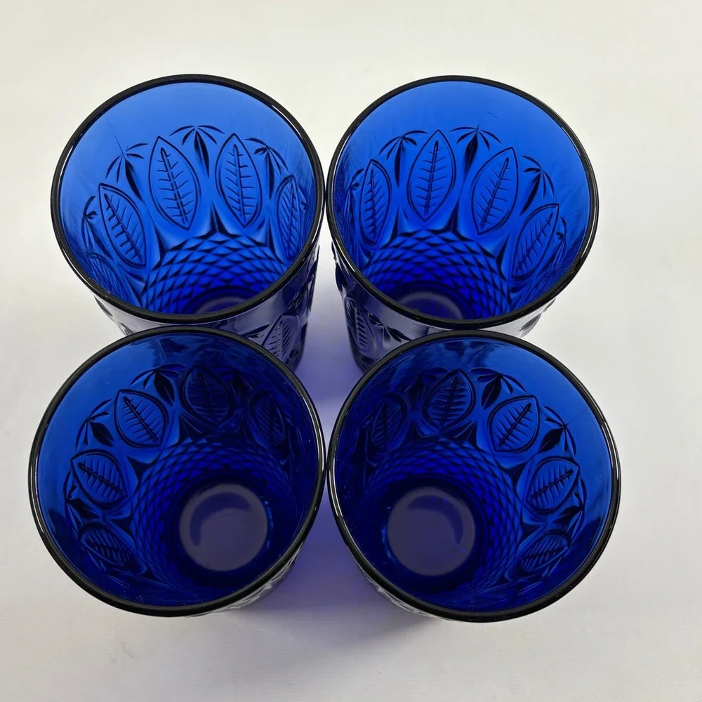 Avon Royal Sapphire Cobalt Blue Tumbler Set of 4 France 14oz Drinking Glass